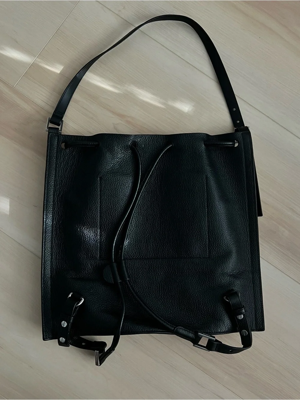 AllSaints Alpha Leather Backpack - Black Leather Should-to-Backpack Bucket Bag